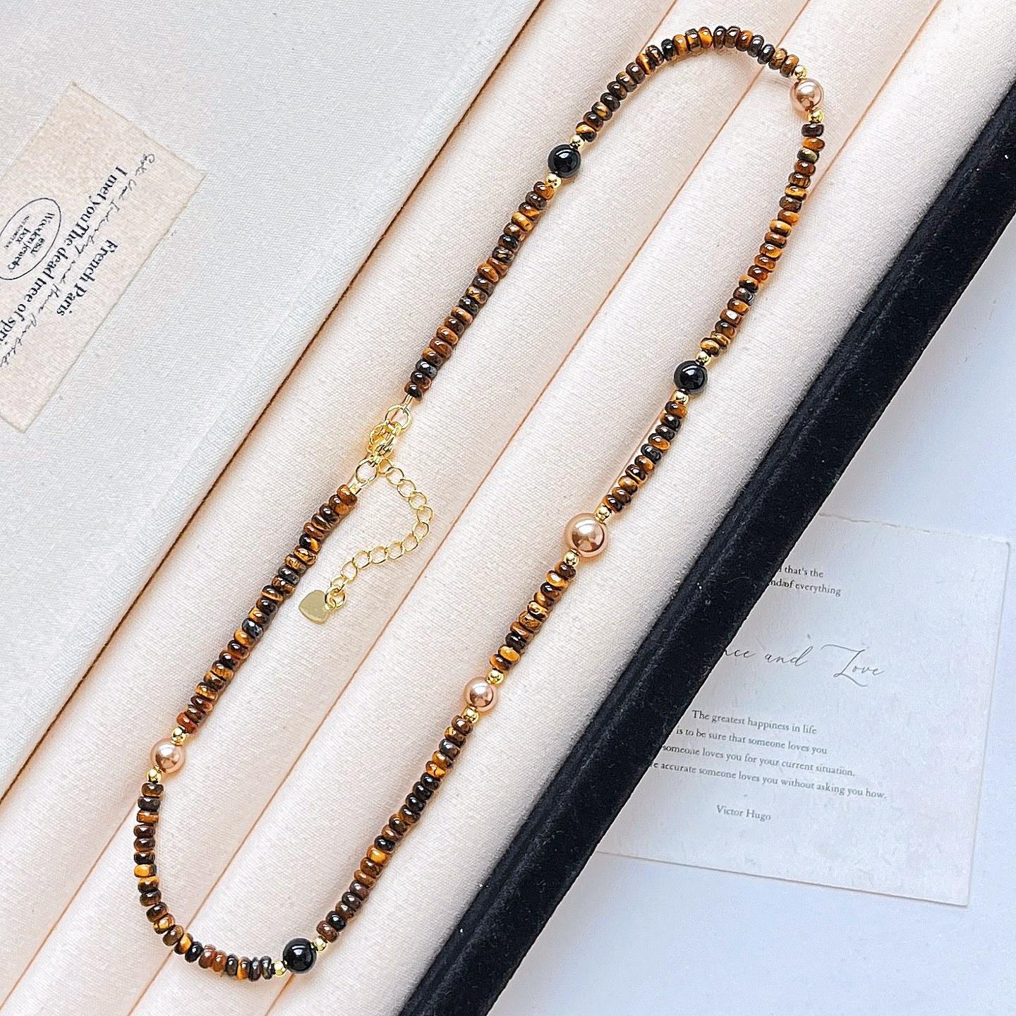 Autumn And Winter Maillard Retro Style High Quality Natural Tiger S Eye Stone Collarbone Chain Necklace Women