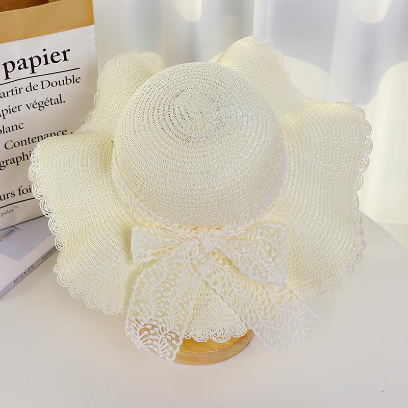 Women's Summer Outdoor Large Brim Sun Protection Fashionable Seaside Beach Sunshade Lace Straw Hat