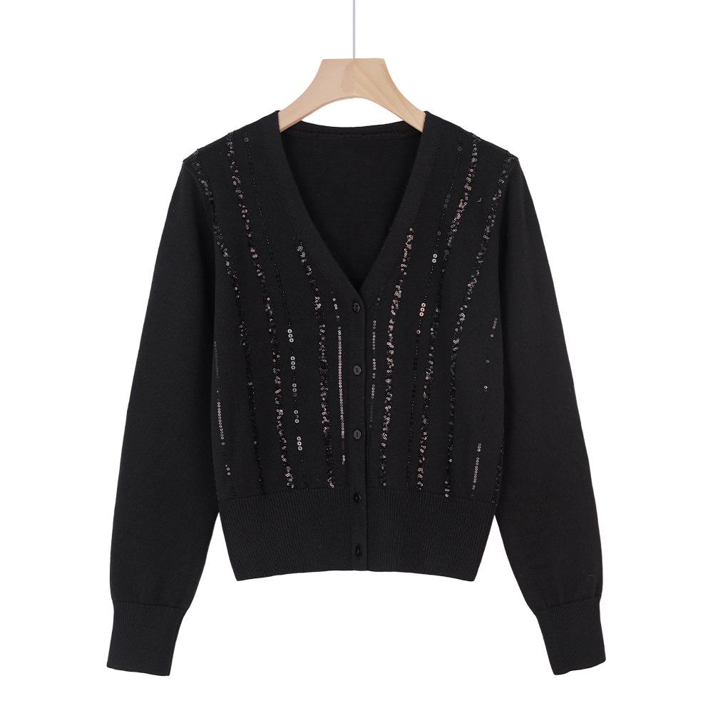 Nanyou Sequin Knit Cardigan - Women's Spring/Autumn Long Sleeve Wool Sweater