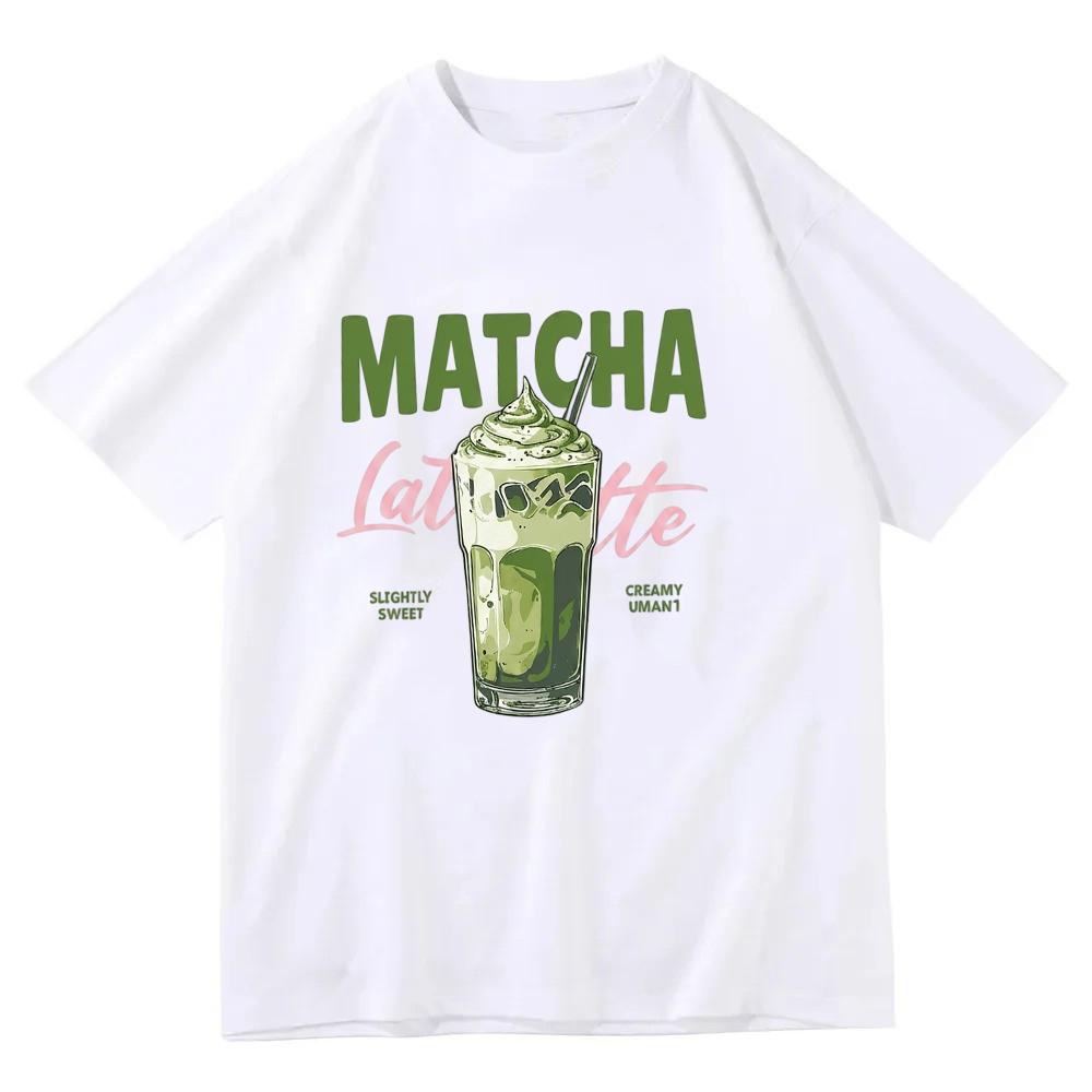 Camiseta Latte de Matcha Camiseta Gráfica de Té Verde Estética Vintage Harajuku Streetwear Top Divertido Arte de Comida Casual Unisex Manga Corta