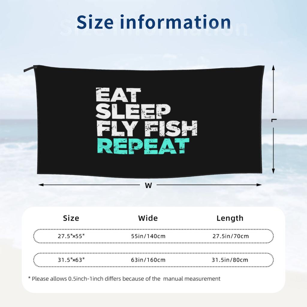 Eat Sleep Fly Fish Fly Fishing Graphic Beach Towel Soft Microfiber Quick Dry Absorbent Quick Towels For Mountain Climbing