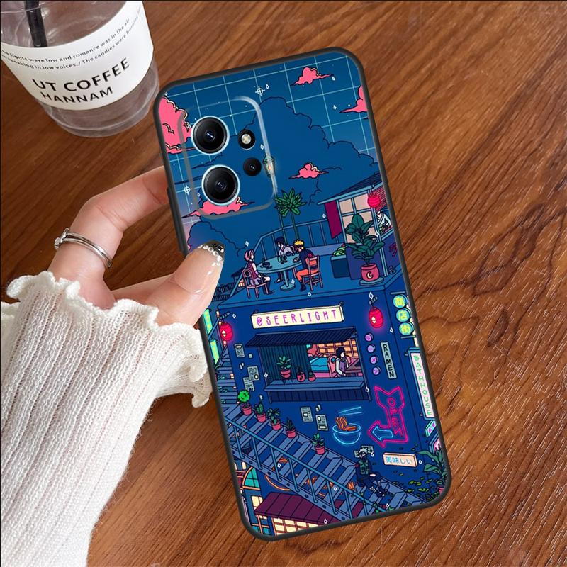 Neon Village Bathhouse Night Case For Xiaomi Redmi 14C 13C 10C 12C Redmi Note 14 Pro 13 12 11 9 10 9S 10S 11S 12S Cover