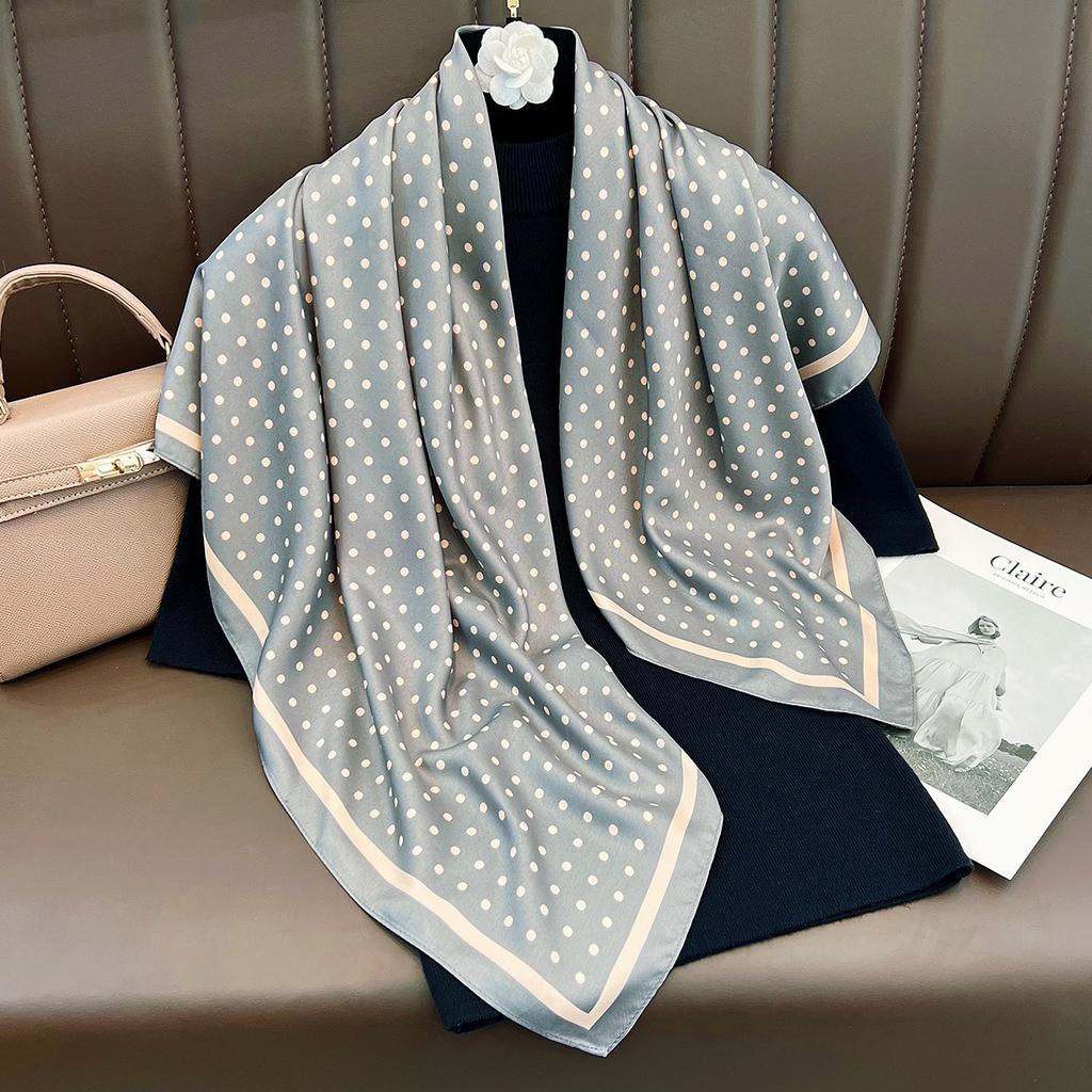 European simple black and white polka dot 91 simulated silk scarf women commuting versatile scarf suit shirt decoration