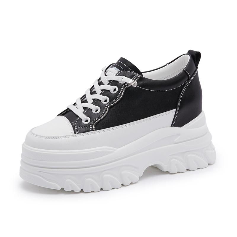 

Женские белые туфли на платформе 2025 весна и осень новые туфли на маффиновой подошве для спорта и отдыха модные универсальные с внутренней танкеткой женские туфли 40 чёрный