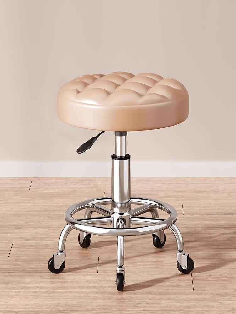 Modern Minimalist Beauty Stool, Adjustable Mobile Hairdressing Chair, Comfortable Cushioned Backrest Seat, Salon Barber Stool