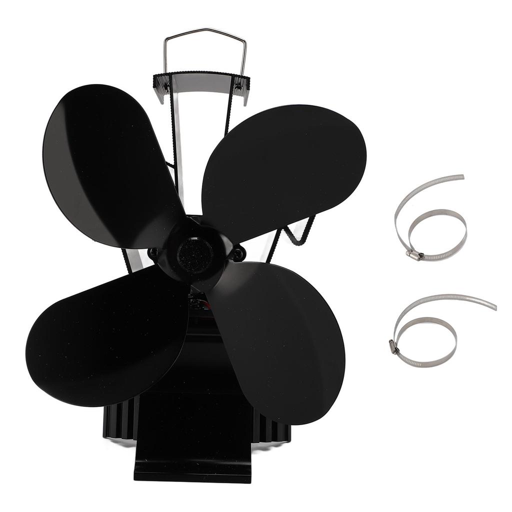 4 Leaf Fireplace Fan with Magnetic Temperature Gauge Heat Powered Air Circulating Fan for Home Wood