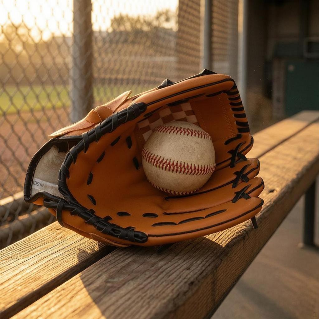 Baseball Glove PU Leather Fielding Deep Pocket Athletic Gear 10.5 Brown W Ball