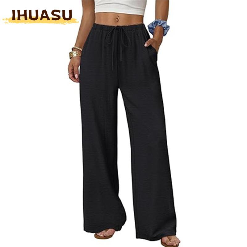 IHUASU Women's Fashion Casual Solid Color Print Pants & Capris