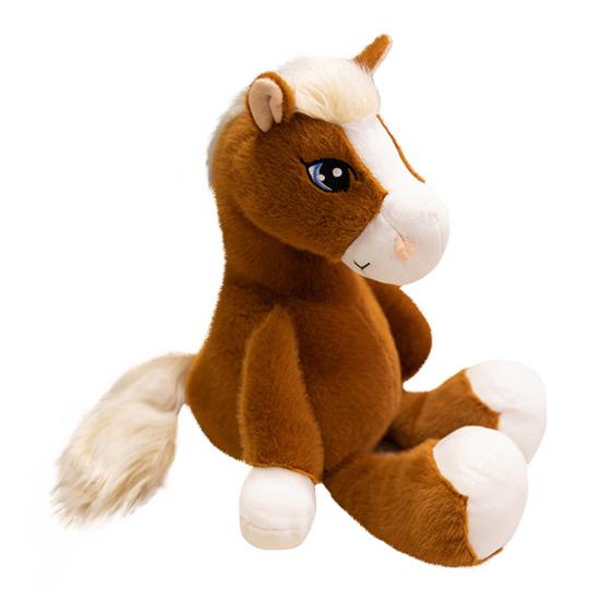 Cartoon Horse Plush Doll Sitting Pose Big Eye Horse Plush Toy Realistic Fluffy Stuffed Animal Year of The Horse Mascot And Gift