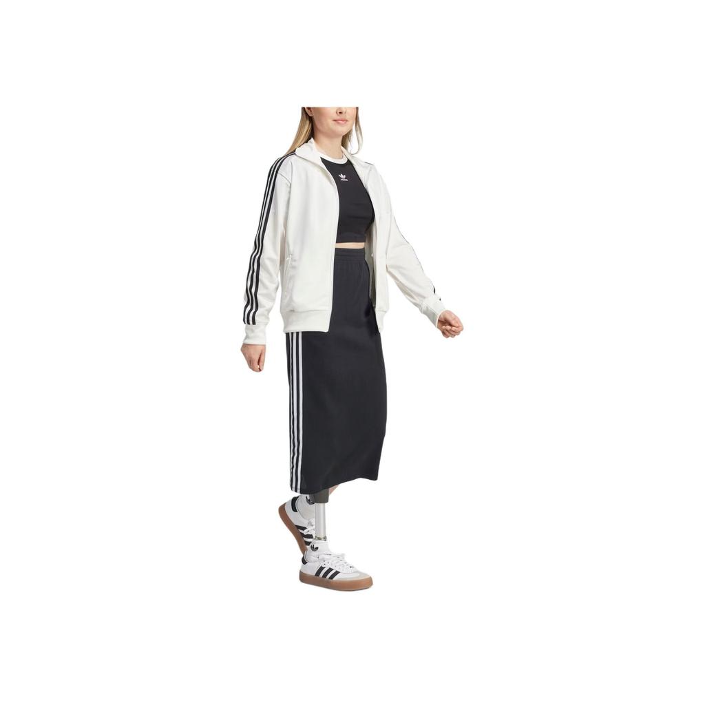 Adidas Originals Adicolor Firebird Track Logo Print Striped Loose Fit Stand Collar Long Sleeve Jacket Women Jackets White JF6547