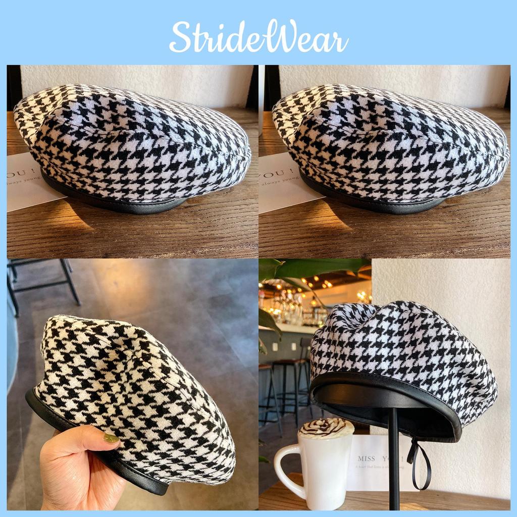 Beret Classic Houndstooth Womens Flat Top Hat In Black Edition Summer