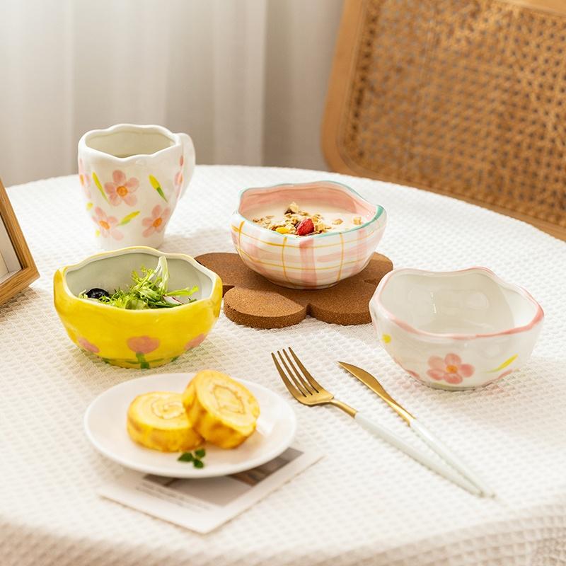 Flower Dessert Bowl Ceramic Salad Snack Bowl Breakfast Oatmeal Kitchen Cereal Rice Soup Bowls
