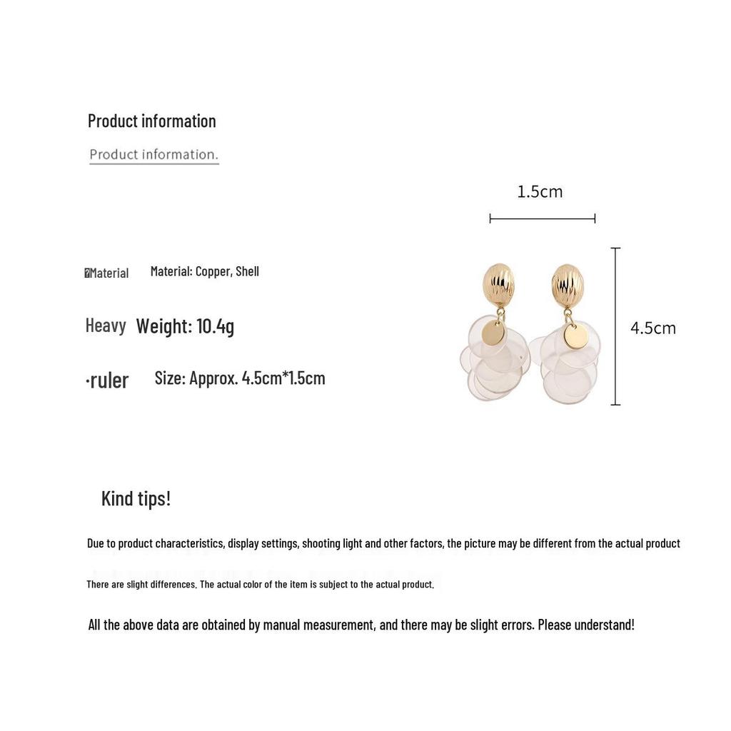 14k Gold Plated Shell Tassel Stud Earrings - Elegant Light Luxury Fashion Accessories for Women
