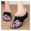 Womens Ethnic Floral Embroidery Cotton Shoes Fleece Lined Slip On Warm Flat Winter Casual Ankle Booties