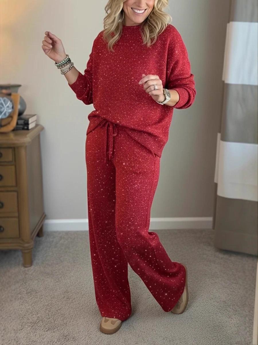 

2026 European & American Fashion Shiny Sparkly Christmas Loose Hoodie Two-Piece Set XL красный