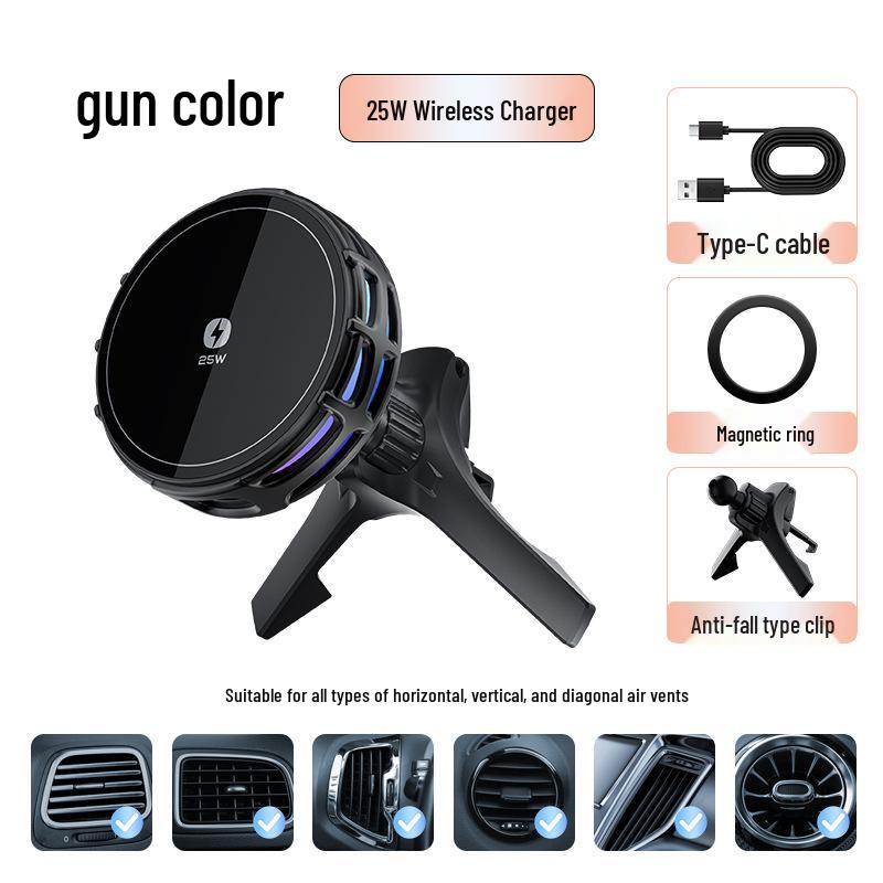 Universal 25W Magnetic Wireless Car Charger with Cooling & Heat Dissipation for Navigation and Phone Holder