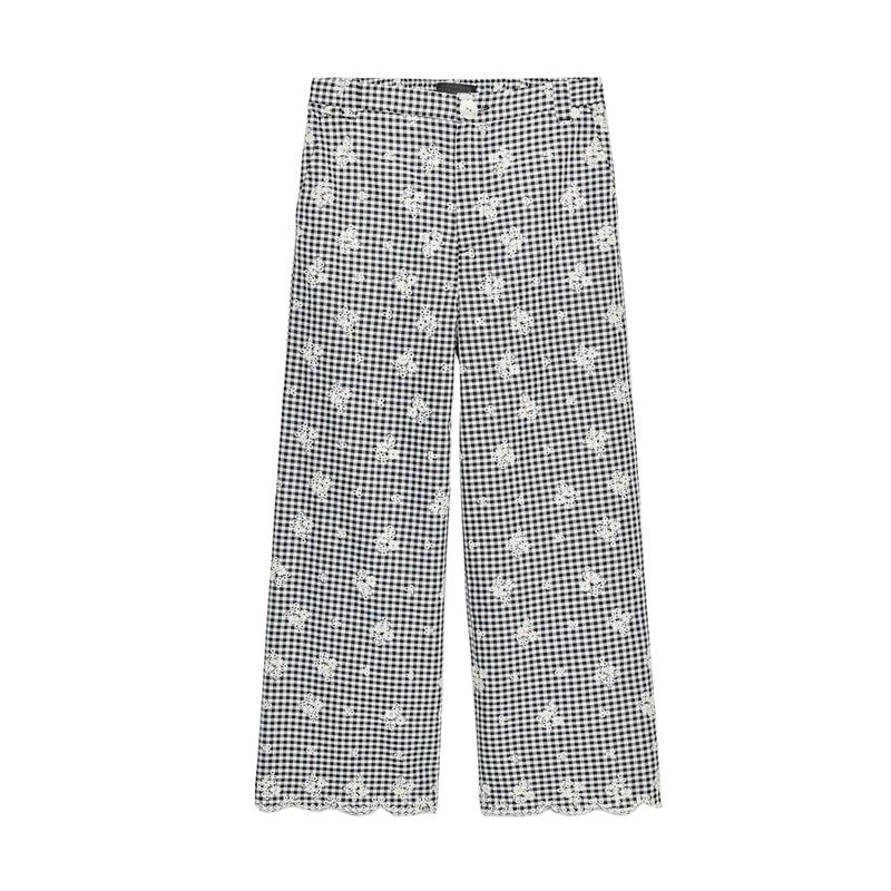 

Cut Out Embroider Decorative Long Sleeves Lapel Shirt 3409930 Small Plaid Wide Leg Casual Trousers 3400930 Nude Pants S