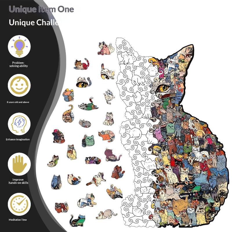 

194Pcs Cat-Shaped Wooden Jigsaw Puzzle Irregular Puzzle Pieces Game Birthday Xmas Gifts For Cat Lovers Money Box Home Decor A1