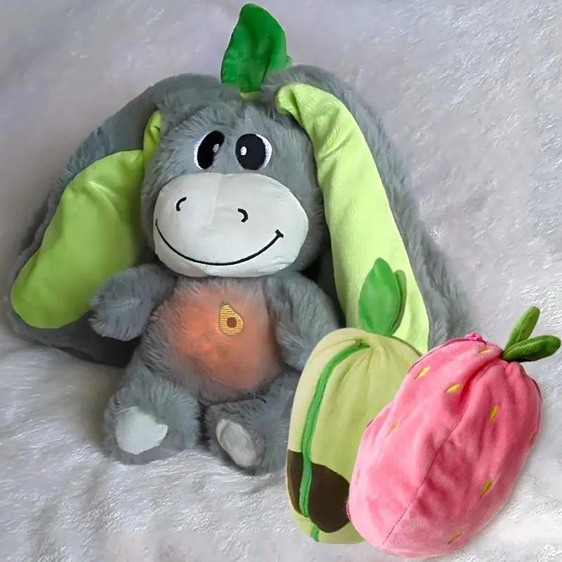 28cm Cute Strawberry Donkey Plush Toy Stuffed Creative Into Fruit Transform Breathing Donkey Sleeping Doll for Kid Birthday Gift