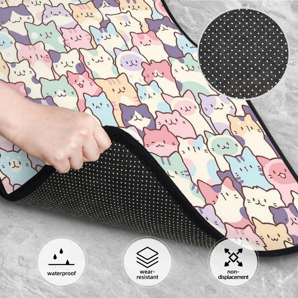 Cartoon Cute Cats Print Car Floor Mats of 4 Pieces Anti Slip Front Rear Foot Mats Universal Car Accessories for SUV Van Truck