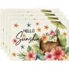 4/6 Peças Tapetes de Mesa de Verão com Flores de Coco e Estrelas do Mar, Tapetes de Jantar Sazonais Festivos para Decoração de Festa na Cozinha 12X18 Polegadas