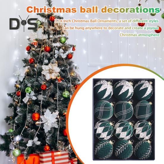 12Pcs Christmas Ball Ornaments Shatterproof Plastic Xmas Tree Hanging Baubles for Holiday Party Wedding Decoration