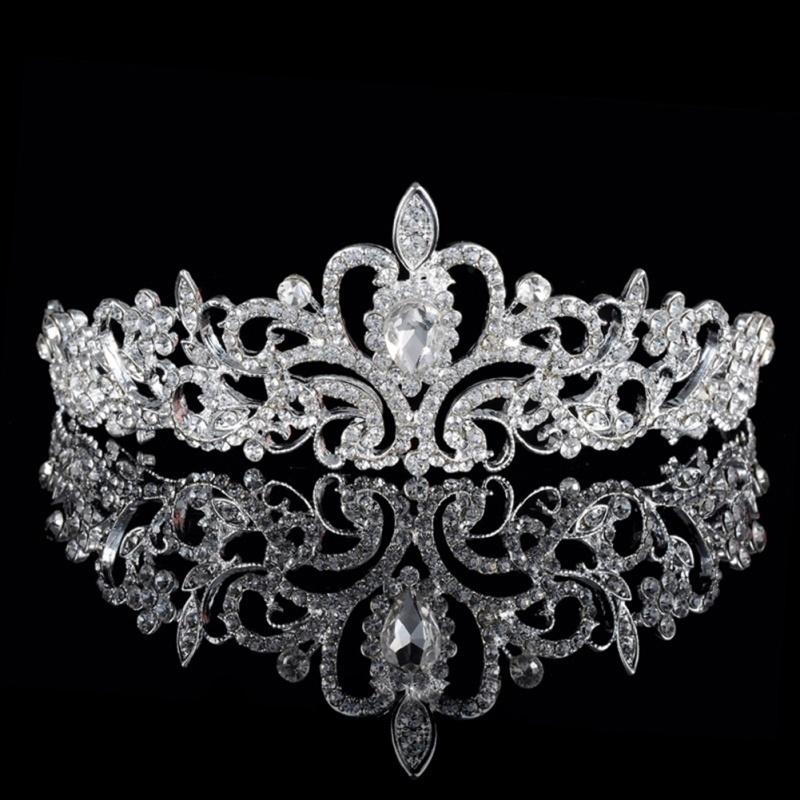 Bridal Princess Austrian Crystal Tiara Wedding Crown Veil Hair Accessory Silver