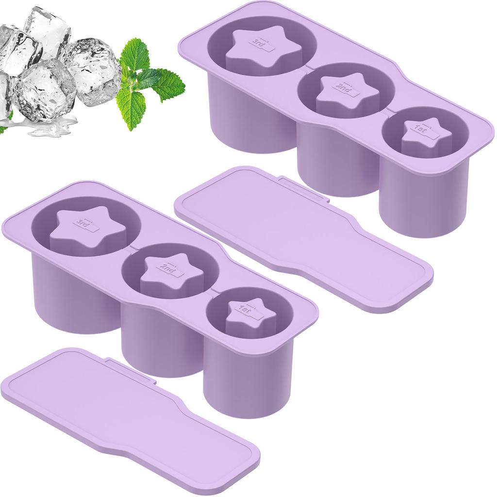 2 Pcs Tumbler Ice Mold Silicone Ice Cube Tray with Lid for Tumbler Cup Safe Freezer Ice Molds Easy Release Ice Cube Molds