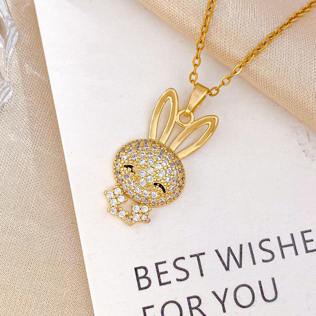 Necklace Cartoon Cute Rabbit Zircon Necklace Accessories Women's Simple Small Fresh Design Sense Fashion Versatile Collarbone Chain