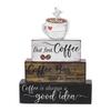 1set 4pcs 4 Styles Rustic Coffee Bar Wooden Block Sign Set with Coffee Cup Decor Mixed Color 150x45x35mm