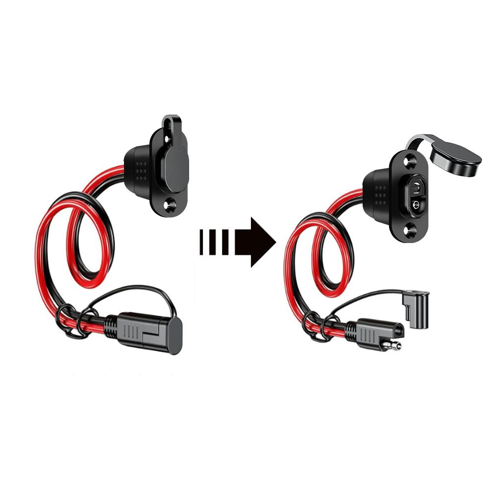 SAE Quick Connector Harness 12AWG 30CM Waterproof SAE Extension Cord Sidewall Port Male Plug to Female Socket for Charger 12-36V