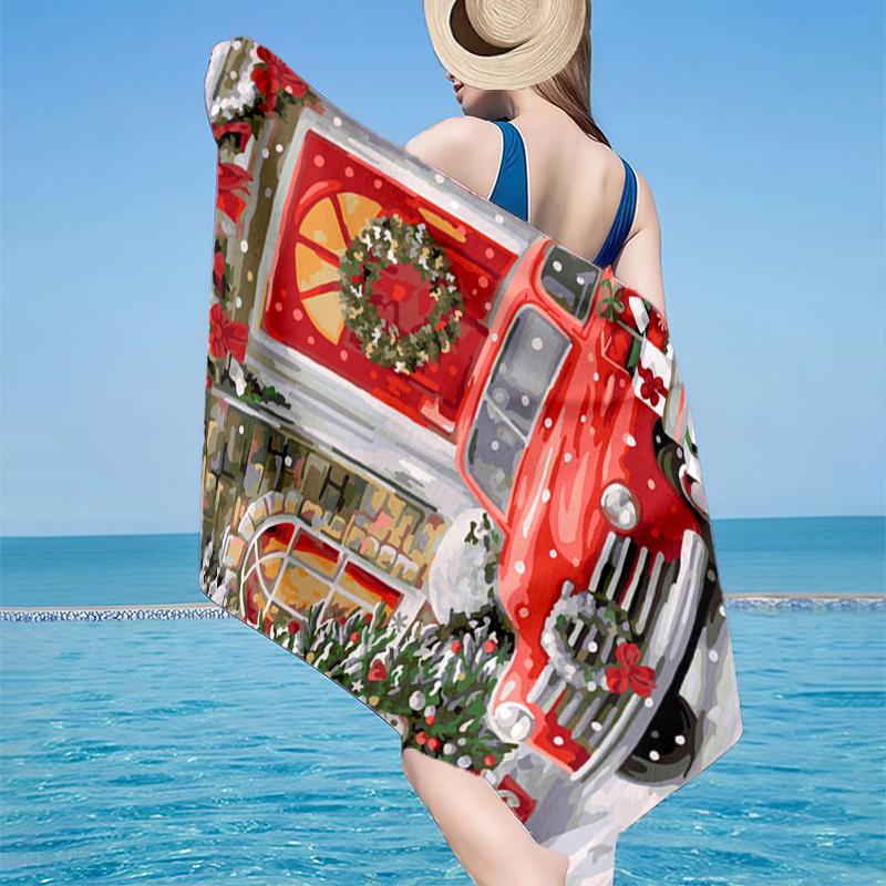 Christmas Vintage Truck Beach Towel, Super Soft Microfiber, Gift for Her/Him, Birthday, for Pool, Beach, Travel, Home Decor Fan gifts