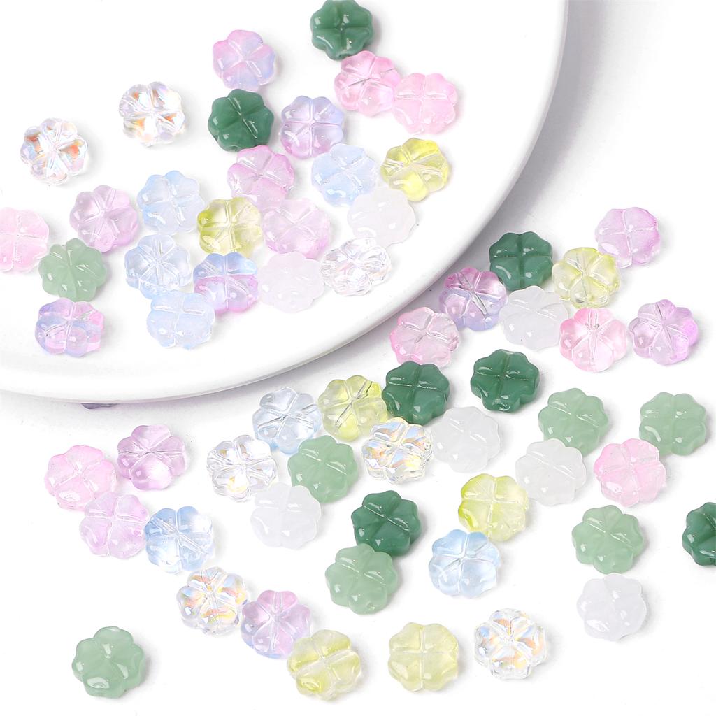 About20Pcs Glass Four Leaf Flower Beads Scattered Beads Handmade DIY Making Couple Bracelets, Necklaces, Earrings, Jewelry Acces