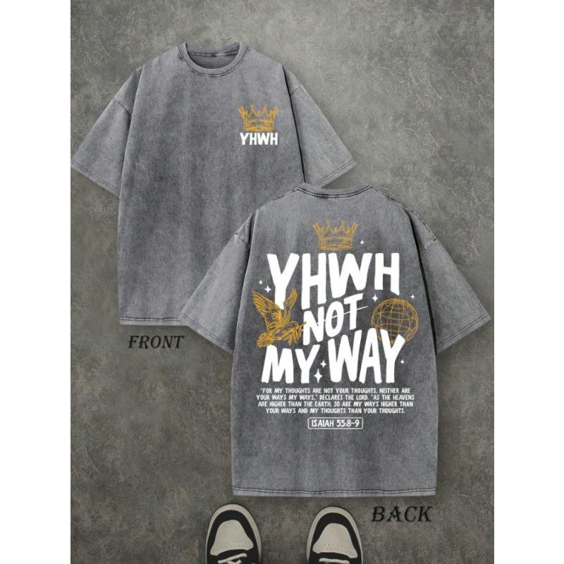 Men's Washed Cotton T-Shirt Short Sleeve Double Sided Print Graphic Tee Religion Inspired Streetwear Fashion Trendy Loose Fit Casual Top Vintage Look