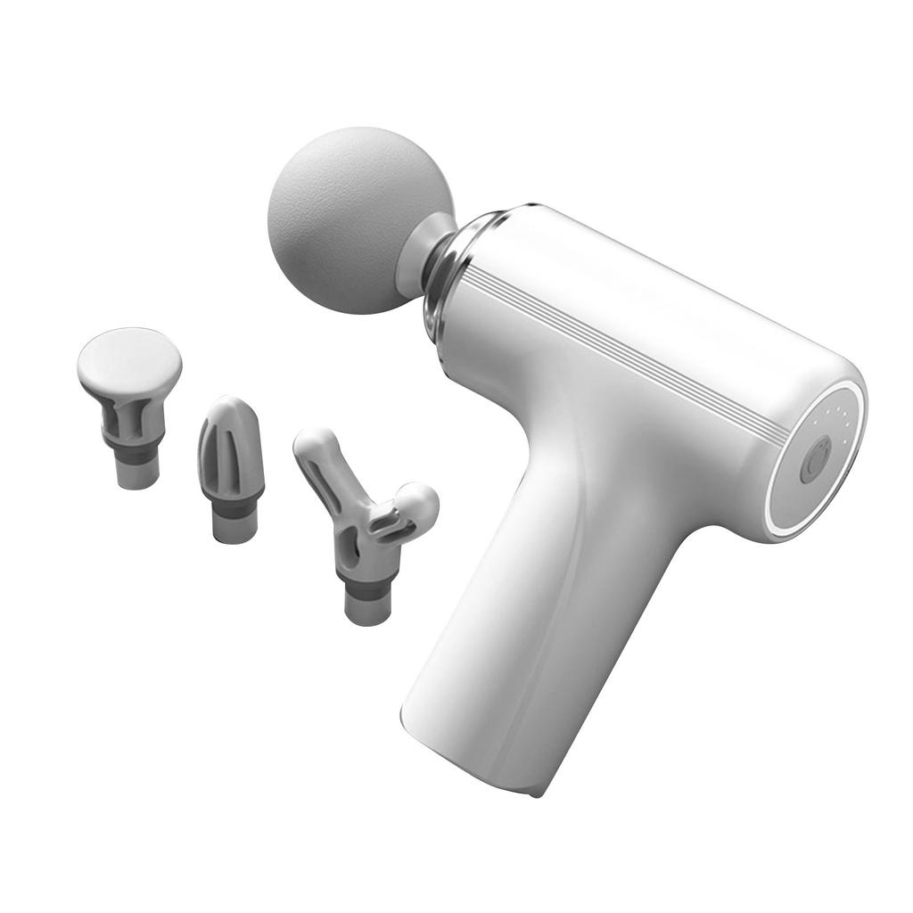 Fascia Massage Gun 4 Heads Adjust Strength Speed Reduce Fatigue Deep Tissue Muscle Massager White