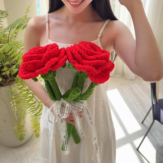 Large Crochet Flower Handmade Crochet Rose/Sunflower Bouquet Artificial Knitted Flower Birthday Anniversary Gift for Mother Wife Friend