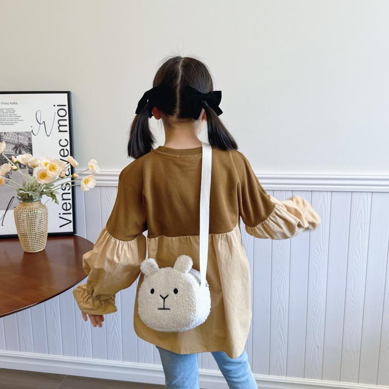 Mini Whimsical Plush Dog Bag For Children Unisex Fun And Breathable Design For Everyday Use In Black Cream Pink Brown