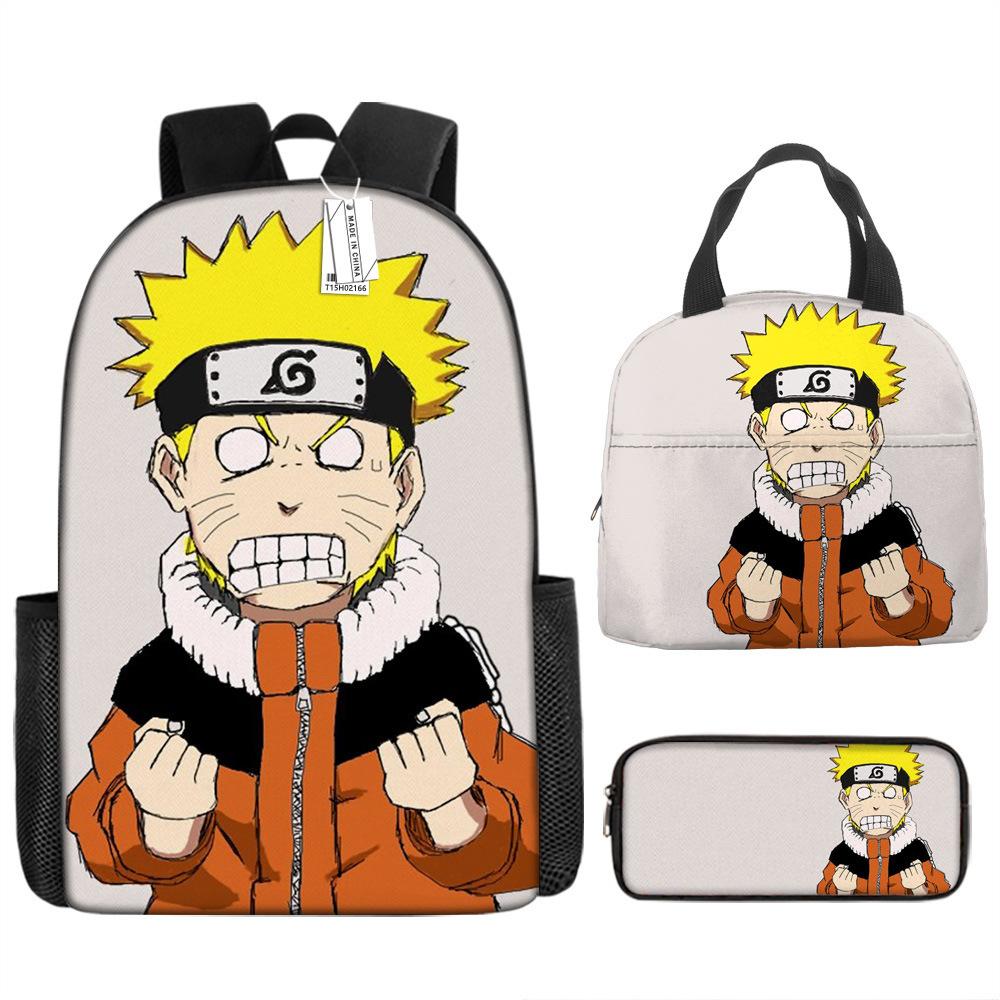 Naruto Shippuden Elementary and Secondary School School Bag Large Capacity Campus Backpack Lunch Bag Pencil Bag Three-piece Set