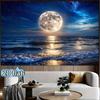 2D Full Moon Over Ocean Night Sky Backdrop with Stars