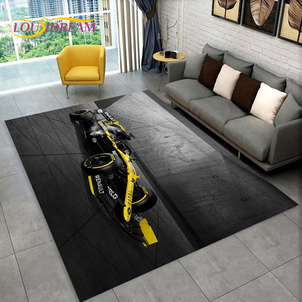 Alfombra de Dibujos Animados para Coche de Carreras y Piloto de Carreras para el Hogar Sala de Estar Dormitorio Sofá Felpudo Decoración, Alfombra para Zona de Juegos Infantil Alfombrilla Antideslizante para el Suelo