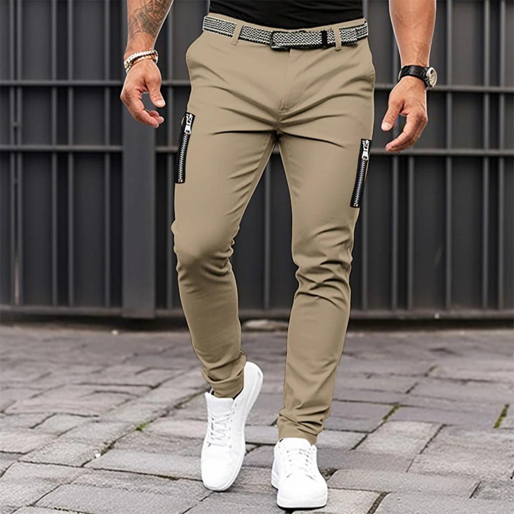 Herren Einfarbige Slim Fit Freizeithosen, 100% Baumwolle Reißverschlusstaschen, Ganzjahres Kordelzug Taille Verjüngte Jogginghosen für den grenzüberschreitenden Handel