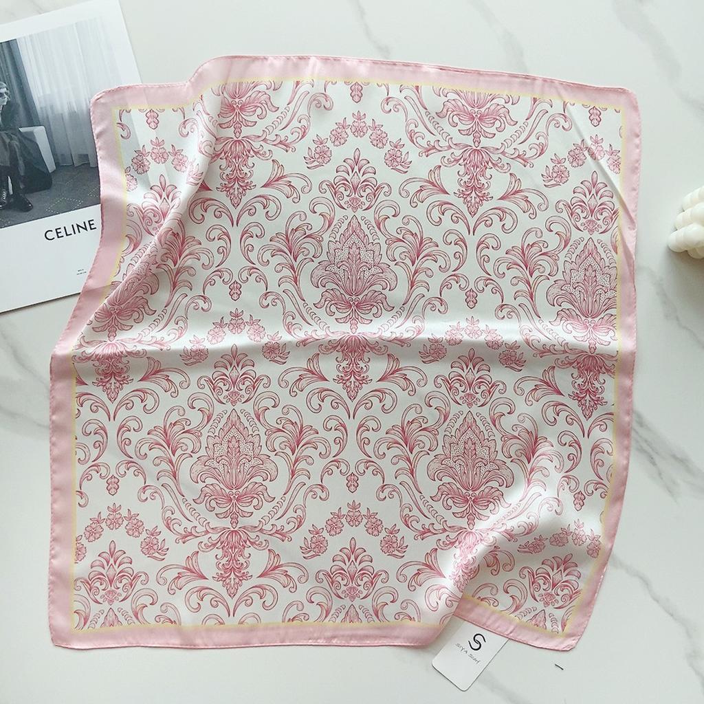 58 CM Sommer Neuer Quadratischer Schal Aus Künstlicher Seide Mit Künstlerischem Blumenschal, Haarband, Dekoratives Vielseitiges Kleines Kopftuch Für Damen