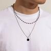 2Pcs Gothic Beads Metal Silver Color Chain Necklace for Men Trendy Punk Black Coin Pendant Choker Male Y2K Jewelry Accessories