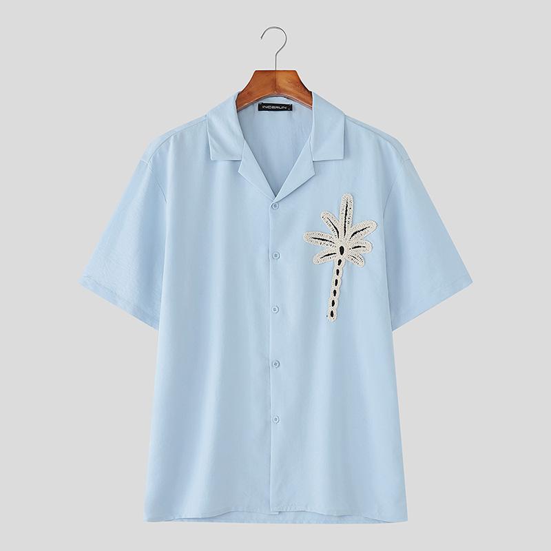 

INCERUN Oversized Tops Men Short Sleeve Embroidery Applique Casual Loose Shirts 3XL