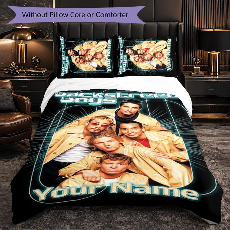 Backstreet Boys Customized Name Text Bedding Set, 1 Duvet Cover & 2 Pillowcases Personalized Bedroom Gift