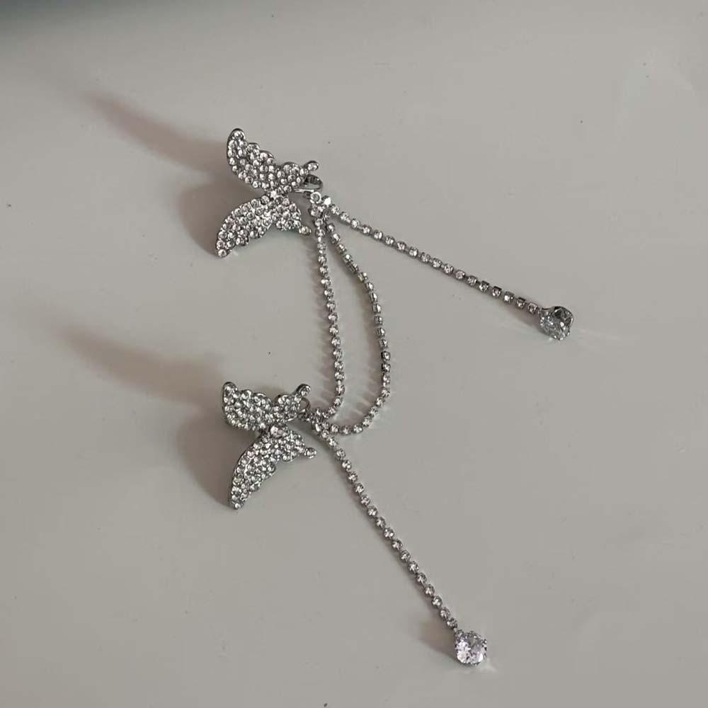 1 pair Zinc Zinc Alloy Rhinestone Butterfly Earrings Long Shiny Temperament Eardrops  Banquet