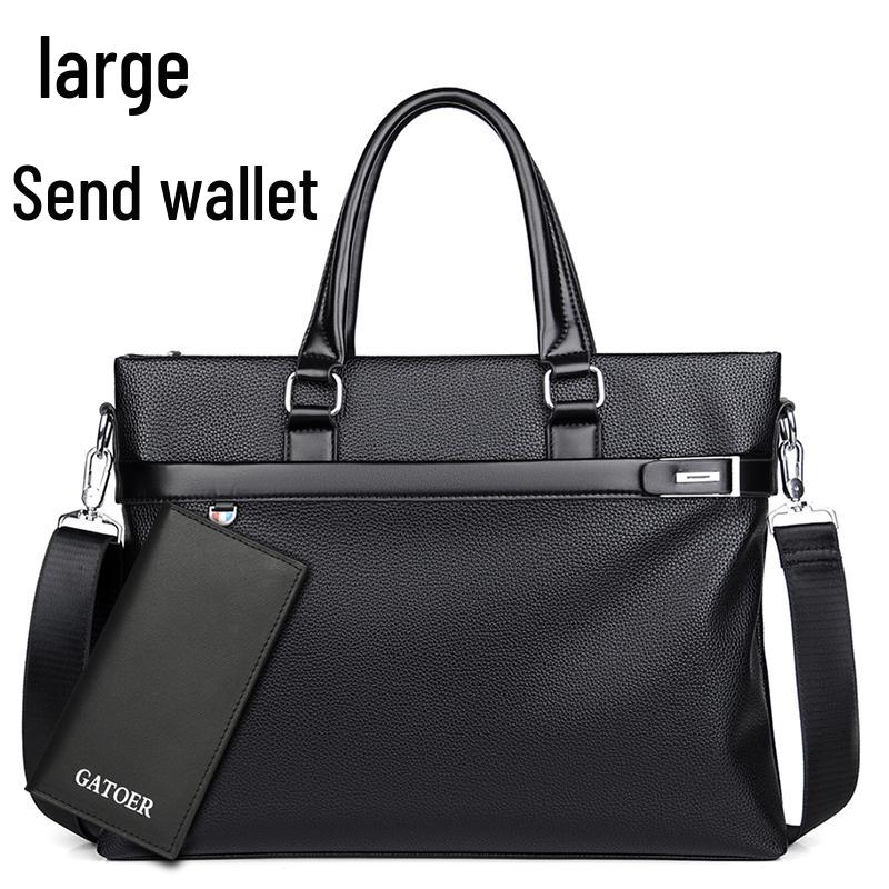 Men's Large Capacity Soft Leather Business Briefcase - A4 Shoulder and Crossbody Computer Bag