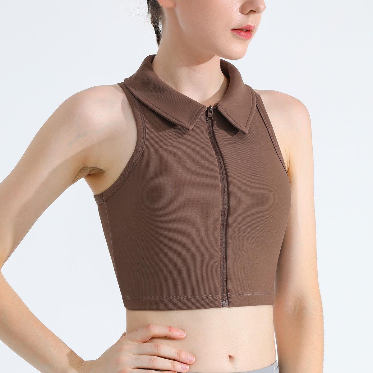 

Женский спортивный бюстгальтер с высокой степенью поддержки и застежкой спереди - Дышащий, собирающий жилет для йоги M кофейный