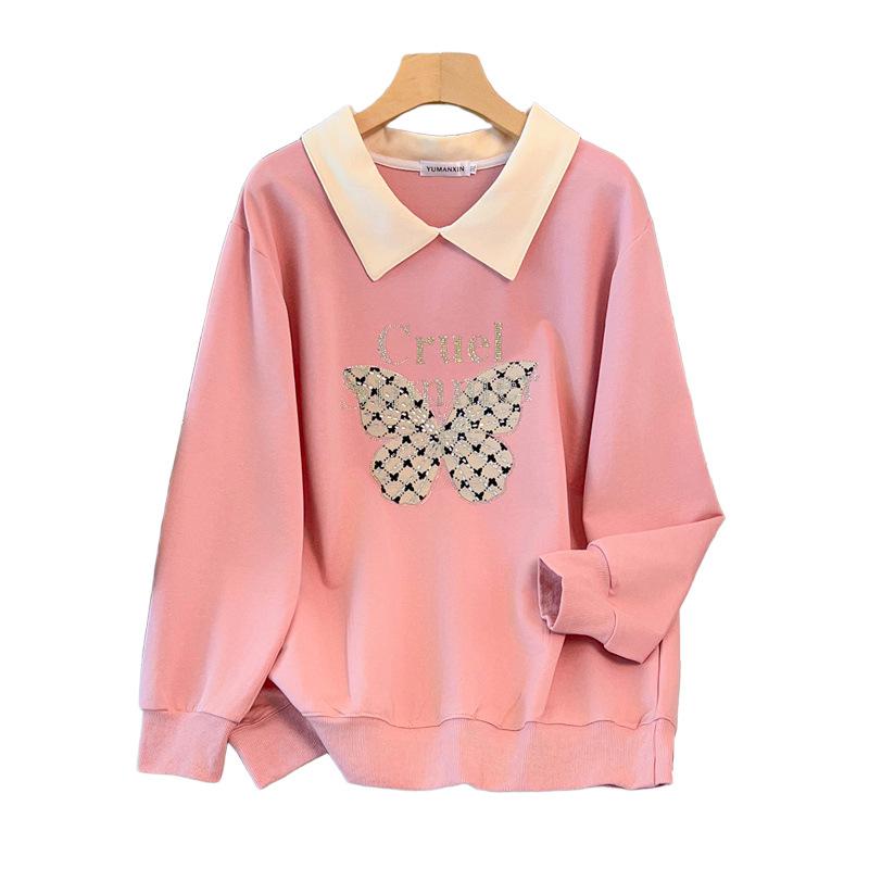 Plus Size Autumn Lapel Sweatshirt (Chest Circumference: 150/160cm, Suitable for 200-350 Jin)