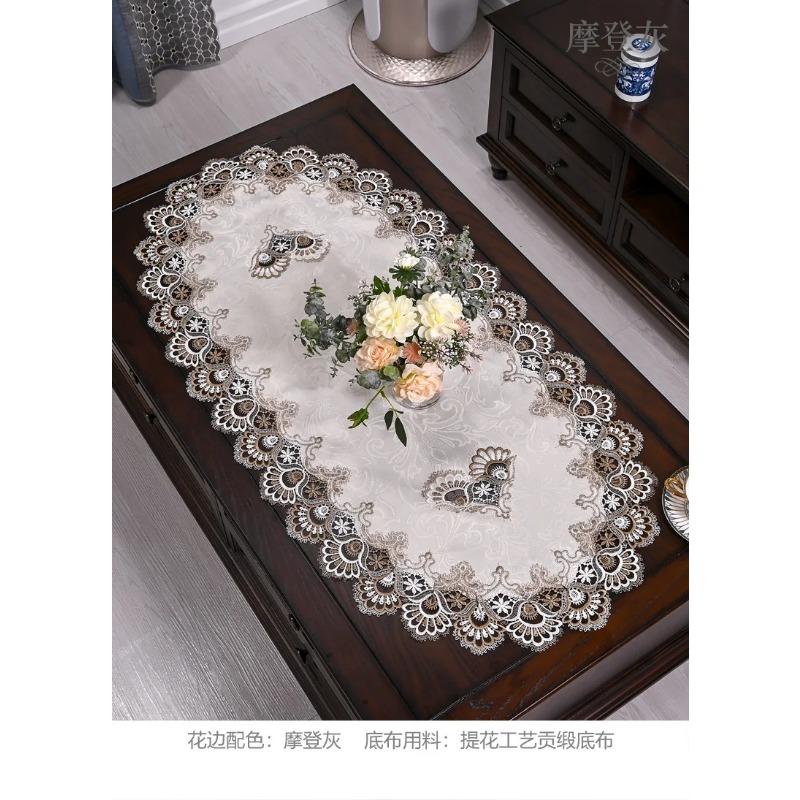 Tea Table Cover Oval Table Dining Tablecloth Europe Embroidered Flower Fabric Living Room Coffee Table Placemat Home Decoration